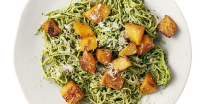 soybean-pasta-with-kale-pesto-squash-BestRecipeFinder
