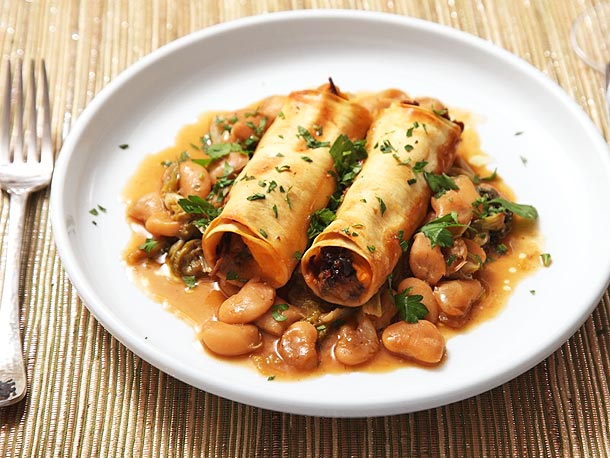 Sweet-potato-and-mushroom-canneloni-with-braised-escarole-and-butter-beans-BestRecipeFinder